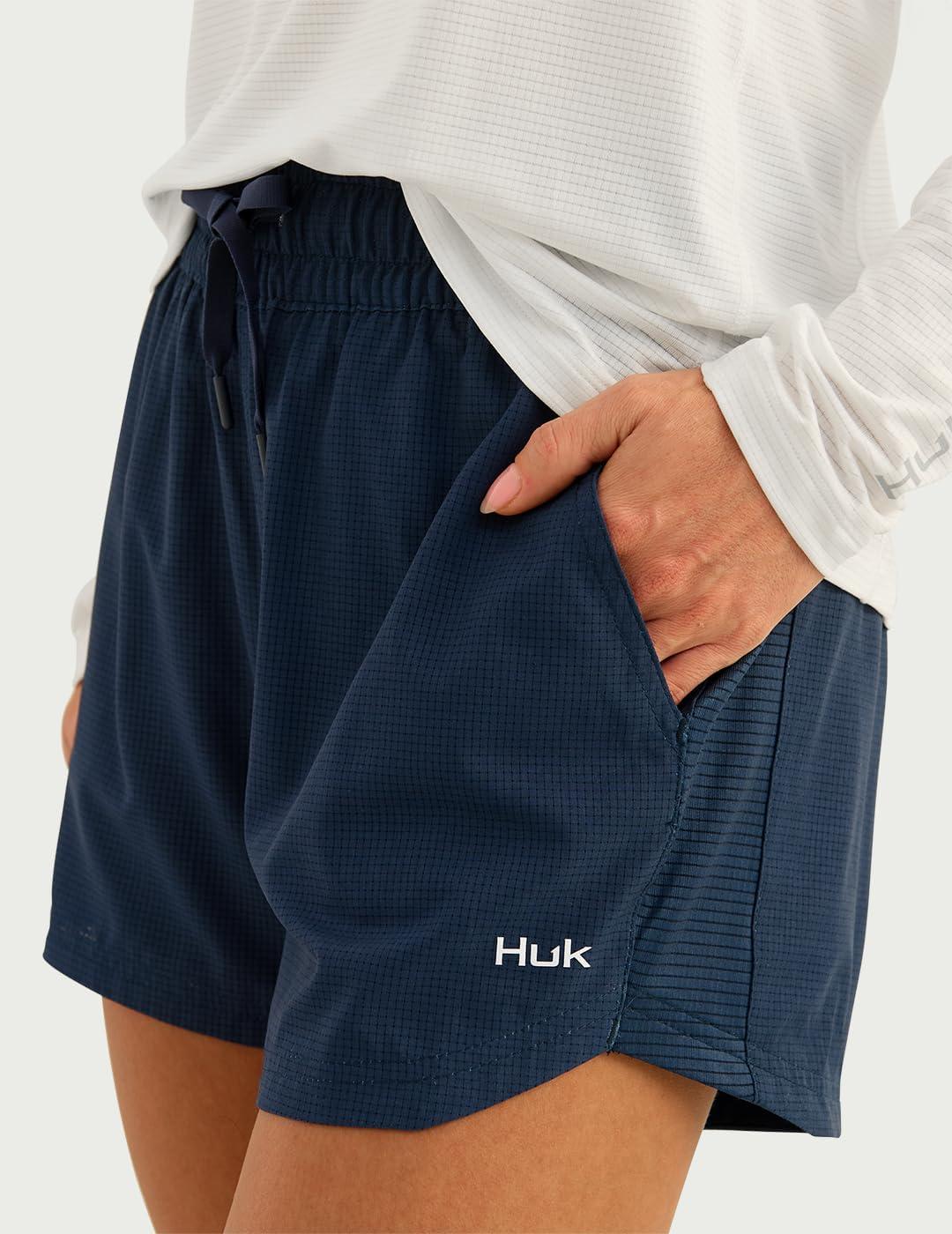 imageHUK Womens A1a QuickDry Fishing Shorts UPF 30 Sun Protection 4 Inseam Breathable with Elastic Waistband ampamp Builtin Brief