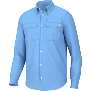 imageHUK Back Draft Solid Long Sleeve Button Vented Fishing Shirt for MenMarolina Blue