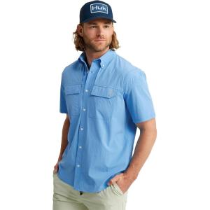imageHUK Back Draft Solid Short Sleeve Button Vented Fishing Shirt for MenMarolina Blue