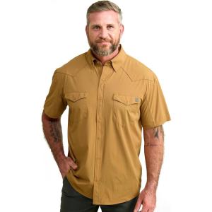 imageHUK Mens Creekbed Solid Short Sleeve Button Fishing ShirtSand Piper