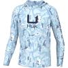 imageHUK Boys KC Scott Patterned Hoodie Performance Hooded Fishing ShirtApex Vert  Ice Water