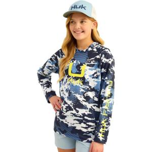 imageHUK Boys KC Scott Patterned Hoodie Performance Hooded Fishing ShirtKc  Marolina Blue