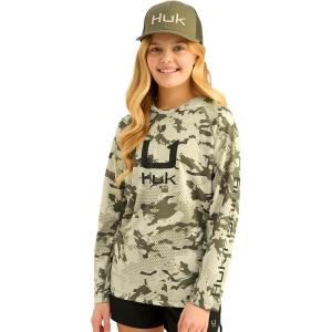 imageHUK Boys KC Scott Patterned Hoodie Performance Hooded Fishing ShirtKc  Moss