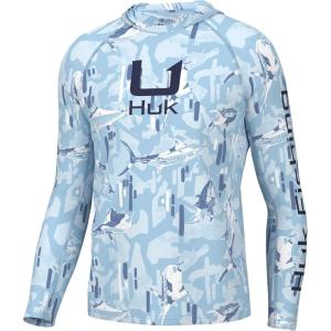 imageHUK Mens Kc Scott Patterned Pursuit Hoodie Hooded Fishing ShirtApex Vert  Ice Water