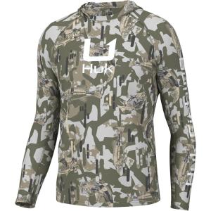 imageHUK Mens Kc Scott Patterned Pursuit Hoodie Hooded Fishing ShirtApex Vert  Moss
