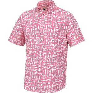 imageHUK Mens Kona Pattern Short Sleeve Fishing Button Down ShirtBatiki  Sunwashed Red