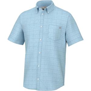 imageHUK Mens Kona Pattern Short Sleeve Fishing Button Down ShirtCross Dye  Crystal Blue