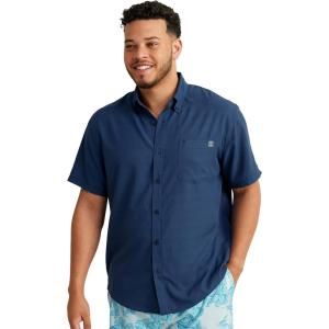 imageHUK Mens Kona Pattern Short Sleeve Fishing Button Down ShirtCross Dye Stripe  Sargasso Sea