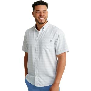imageHUK Mens Kona Pattern Short Sleeve Fishing Button Down ShirtCross Dye Stripe  White
