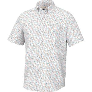 imageHUK Mens Kona Pattern Short Sleeve Fishing Button Down ShirtDolphin Cocktail  White