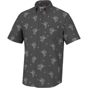 imageHUK Mens Kona Pattern Short Sleeve Fishing Button Down ShirtFin Lure  Volcanic Ash