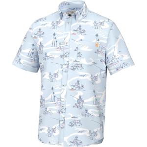imageHUK Mens Kona Pattern Short Sleeve Fishing Button Down ShirtFish Bones  Ice Water