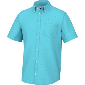 imageHUK Mens Kona Pattern Short Sleeve Fishing Button Down ShirtHuk Scatter  Ipanema