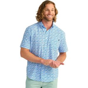 imageHUK Mens Kona Pattern Short Sleeve Fishing Button Down ShirtOcean Blue