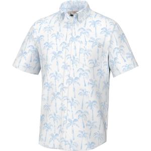 imageHUK Mens Kona Pattern Short Sleeve Fishing Button Down ShirtPalm Wash  White