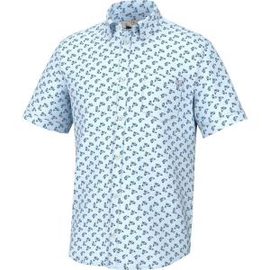 imageHUK Mens Kona Pattern Short Sleeve Fishing Button Down ShirtPolka Fish  Crystal Blue