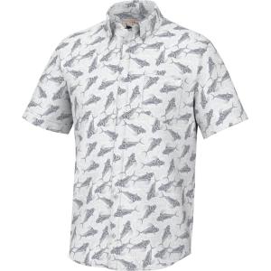 imageHUK Mens Kona Pattern Short Sleeve Fishing Button Down ShirtRooster Wake  Harbor Mist