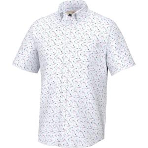 imageHUK Mens Kona Pattern Short Sleeve Fishing Button Down ShirtShrimp Boil  White