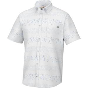 imageHUK Mens Kona Pattern Short Sleeve Fishing Button Down ShirtUp Stream  White