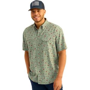 imageHUK Mens Tide Point Pattern Short Sleeve Shirt Fishing Button DownFog Green 20