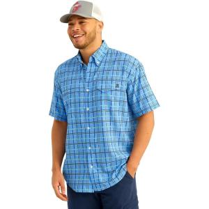 imageHUK Mens Tide Point Pattern Short Sleeve Shirt Fishing Button DownMarolina Blue