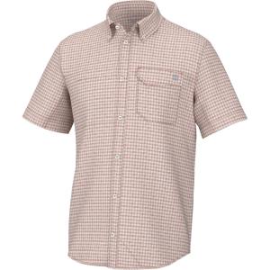 imageHUK Mens Tide Point Pattern Short Sleeve Shirt Fishing Button DownMini Check  Baked Clay