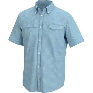 imageHUK Mens Tide Point Pattern Short Sleeve Shirt Fishing Button DownMini Check  Crystal Blue