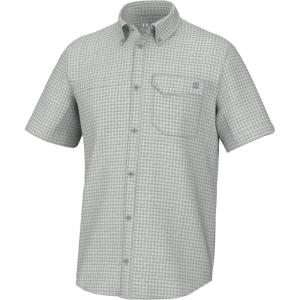 imageHUK Mens Tide Point Pattern Short Sleeve Shirt Fishing Button DownMini Check  Harbor Mist
