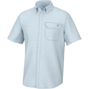 imageHUK Mens Tide Point Pattern Short Sleeve Shirt Fishing Button DownMini Check  Ice Water