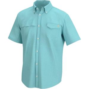 imageHUK Mens Tide Point Pattern Short Sleeve Shirt Fishing Button DownMini Check  Island Paradise