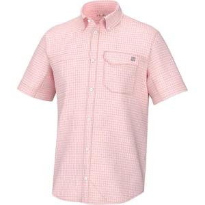 imageHUK Mens Tide Point Pattern Short Sleeve Shirt Fishing Button DownMini Check  Peach Nectar