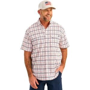 imageHUK Mens Tide Point Pattern Short Sleeve Shirt Fishing Button DownWhite