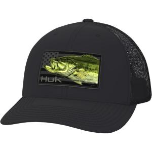 imageHUK Mens Trucker AntiGlare Snapback Fishing HatBass  Black
