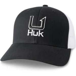 imageHUK Mens Trucker AntiGlare Snapback Fishing HatFilled Barb  Black 20