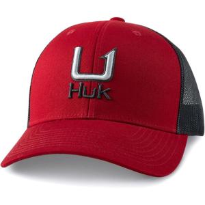 imageHUK Mens Trucker AntiGlare Snapback Fishing HatFilled Barb U  Scarlet Blaze
