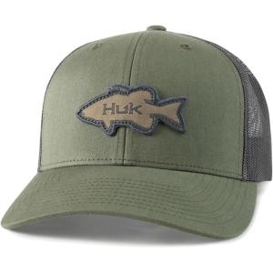imageHUK Mens Trucker AntiGlare Snapback Fishing HatHuk Bass Patch  Moss