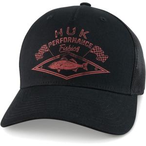 imageHUK Mens Trucker AntiGlare Snapback Fishing HatHuk Checkered Flag  Black