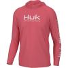 imageHUK Mens Pursuit Vented Long Sleeve Hoodie Fishing Shirt with HoodSunwashed Red