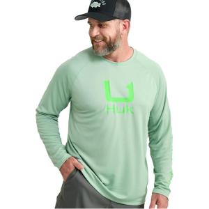 imageHUK Mens Icon Crew LongSleeve Performance Fishing ShirtFog Green