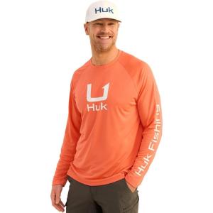 imageHUK Mens Icon Crew LongSleeve Performance Fishing ShirtFresh Salmon