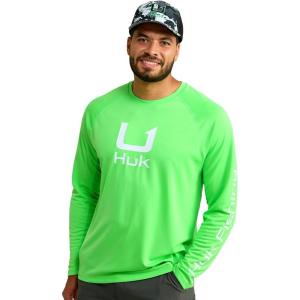 imageHUK Mens Icon Crew LongSleeve Performance Fishing ShirtSummer Green