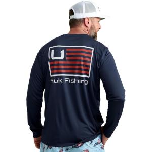 imageHUK Mens Pursuit Pattern Crew Sleeve Performance Shirt Bars  Windsurfer 3XLargeHuk  Bars  Naval Academy