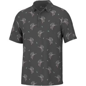 imageHUK Mens Pursuit Pattern Performance Short Sleeve Polo ShirtFin Lure  Volcanic Ash