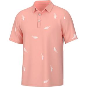 imageHUK Mens Pursuit Pattern Performance Short Sleeve Polo ShirtFresh Bones  Peach Nectar