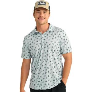 imageHUK Mens Pursuit Pattern Performance Short Sleeve Polo ShirtHarbor Mist 20