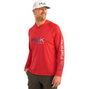 imageHUK Mens Pursuit Vented Long Sleeve Hoodie Fishing Shirt with HoodChannel Marker