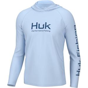 imageHUK Mens Pursuit Vented Long Sleeve Hoodie Fishing Shirt with HoodIce Water