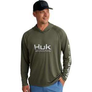 imageHUK Mens Pursuit Vented Long Sleeve Hoodie Fishing Shirt with HoodMoss