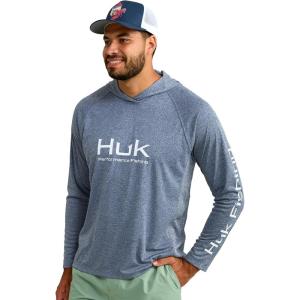 imageHUK Mens Pursuit Vented Long Sleeve Hoodie Fishing Shirt with HoodNaval Academy Heather