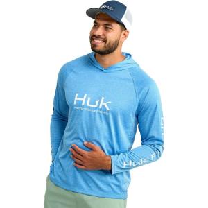 imageHUK Mens Pursuit Vented Long Sleeve Hoodie Fishing Shirt with HoodOcean Blue Heather